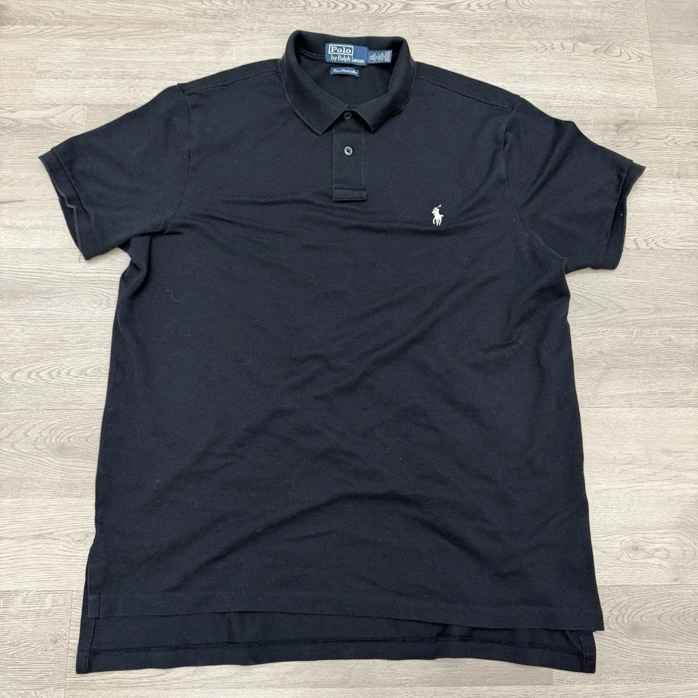 Polo Ralph Lauren Pima Soft Touch Mesh Polo Shirt Mens XL Black White Pony Logo